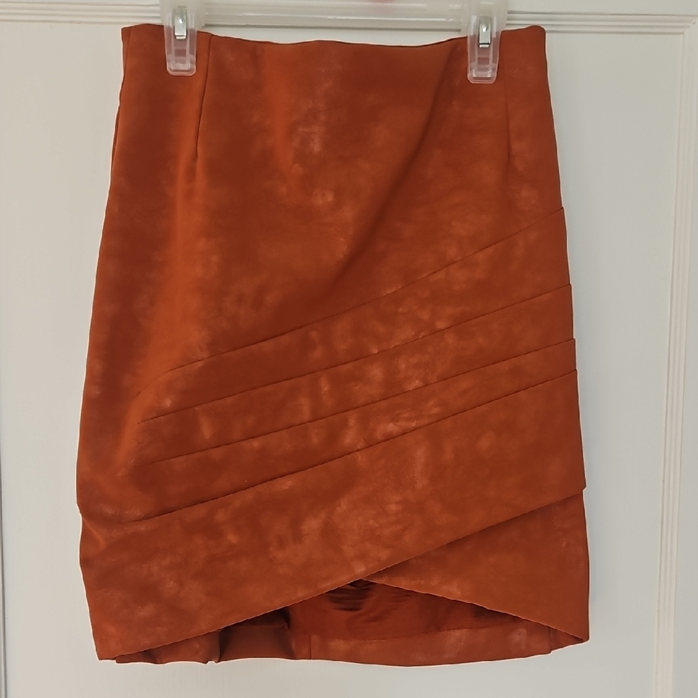 Guess Rust Orange Asymmetrical Pleated Mini Skirt